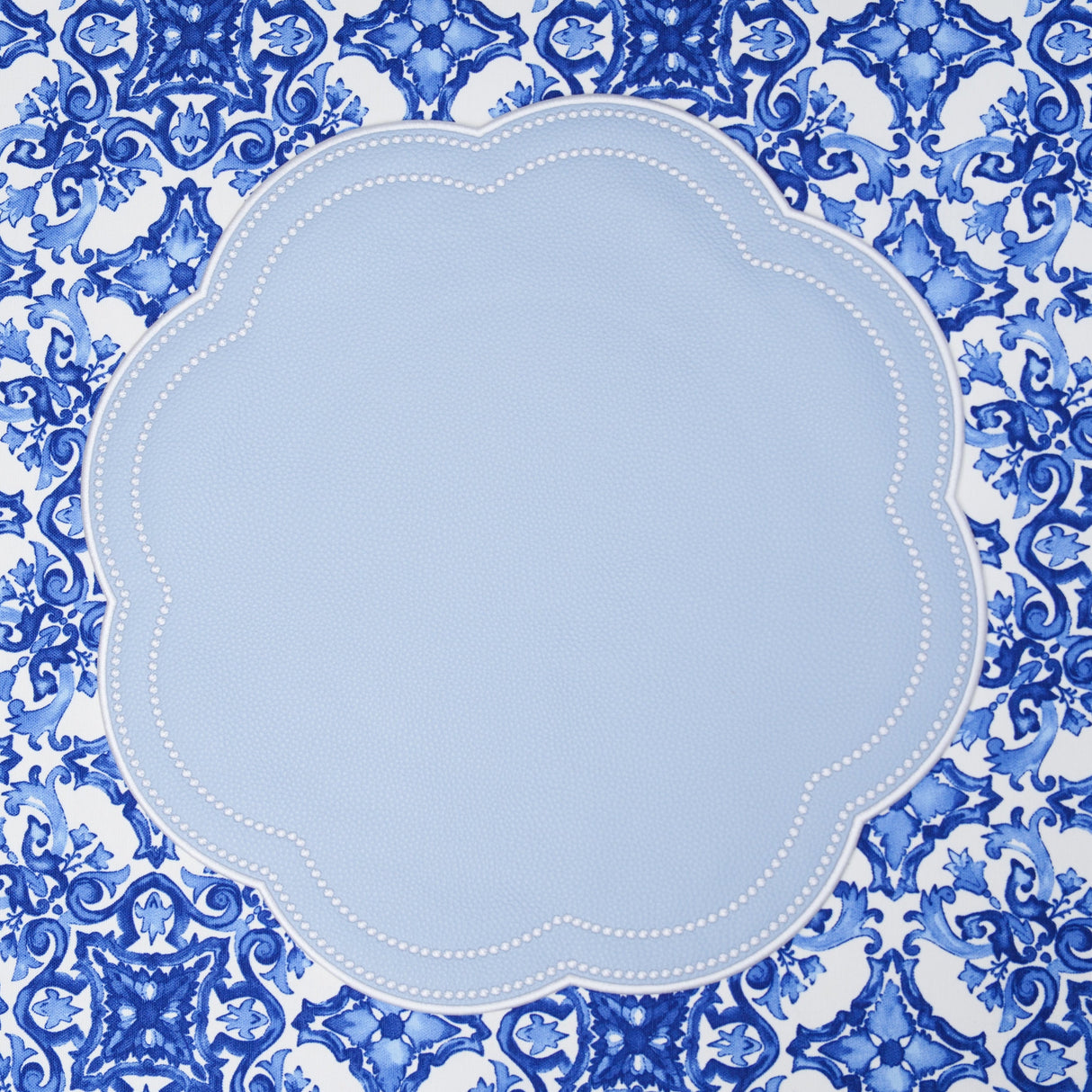 NURTURE SKY BLUE SCALLOPED FAUX LEATHER PLACEMAT