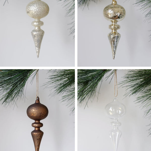 Assorted Neutral Palette Glass Finial Ornament