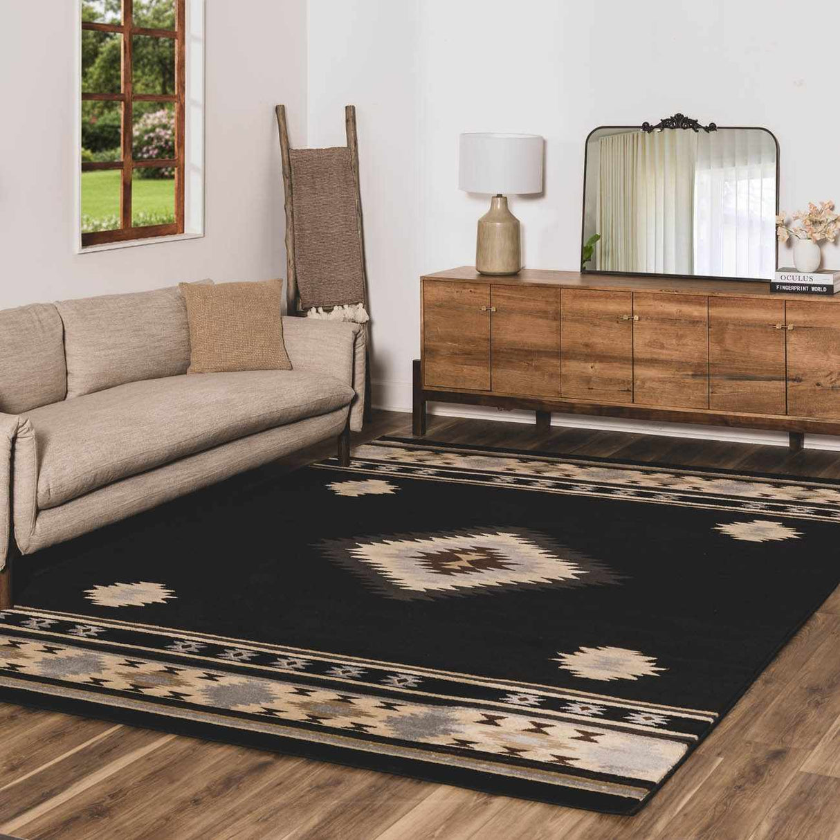 Buckhaven Black Southwestern Area Rug