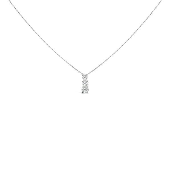 14K White Gold 1/2 Cttw Lab Grown Diamond Three Stone Pendant Necklace