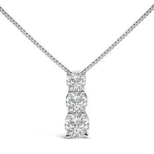 14K White Gold 1/2 Cttw Lab Grown Diamond Three Stone Pendant Necklace