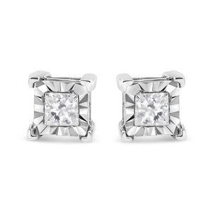 .925 Sterling Silver 1/2 Cttw Miracle Set Princess-cut Diamond Solitaire Stud Earrings (H-I Color, I1-I2 Clarity)