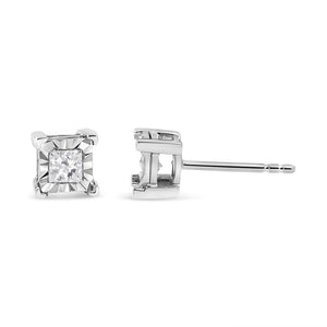 .925 Sterling Silver 1/2 Cttw Miracle Set Princess-cut Diamond Solitaire Stud Earrings (I-J Color, SI1-SI2 Clarity)