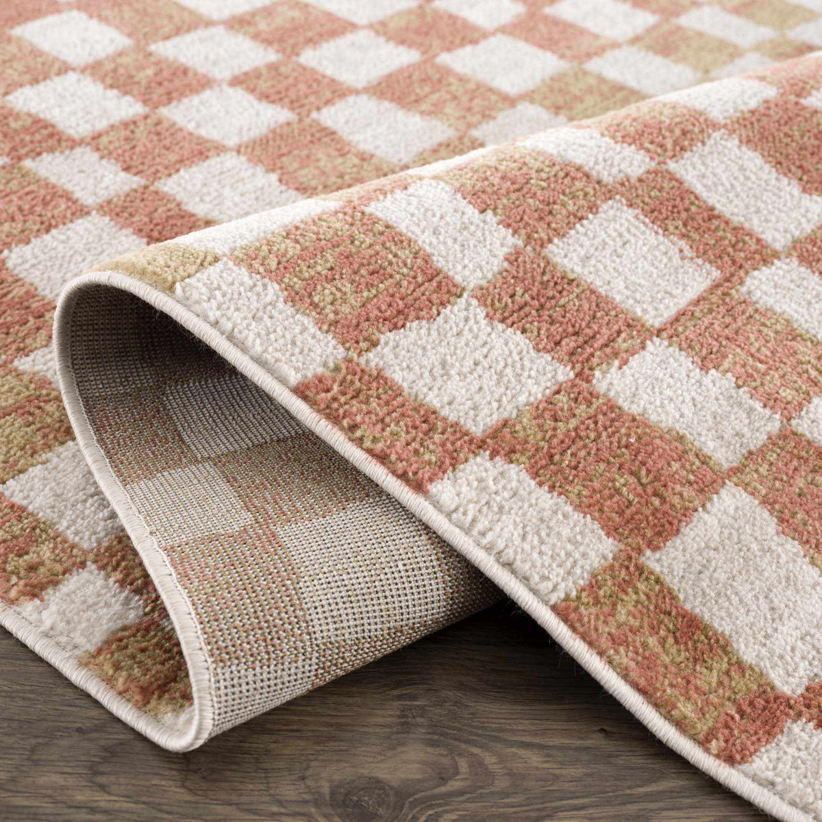 Benjy Irregular Checkboard Rug - Cream&Salmon