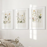 Watercolor Set of 3. Colorful Wildflower Prints