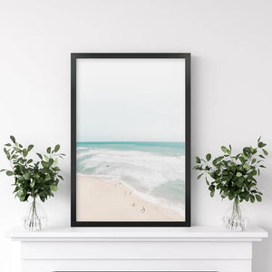 Neutral Summer Photo. Blue Ocean Waves, Sandy Beach