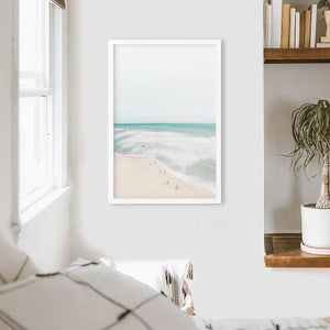 Neutral Summer Photo. Blue Ocean Waves, Sandy Beach