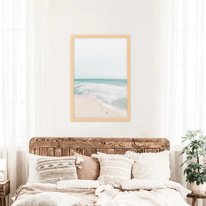 Neutral Summer Photo. Blue Ocean Waves, Sandy Beach