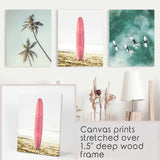 Pink Surfboard Wall Art. Pastel Beach, Waves, Tropical Palms