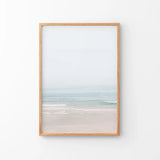 Pastel Pink Beach and Blue Waves. Modern Sea Print