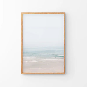 Pastel Pink Beach and Blue Waves. Modern Sea Print