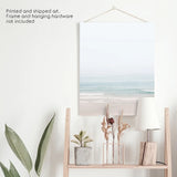 Pastel Pink Beach and Blue Waves. Modern Sea Print