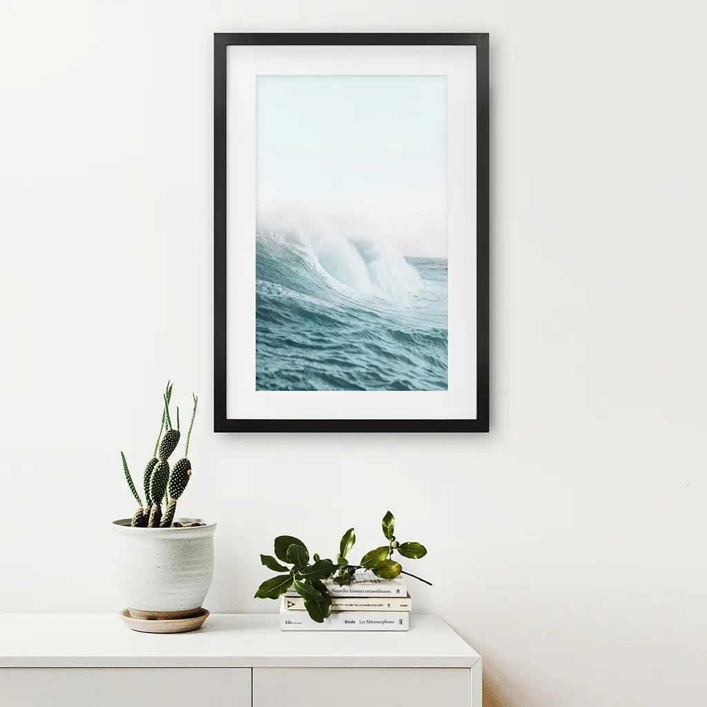 Large Pastel Blue Ocean Waves Print. Nautical Theme