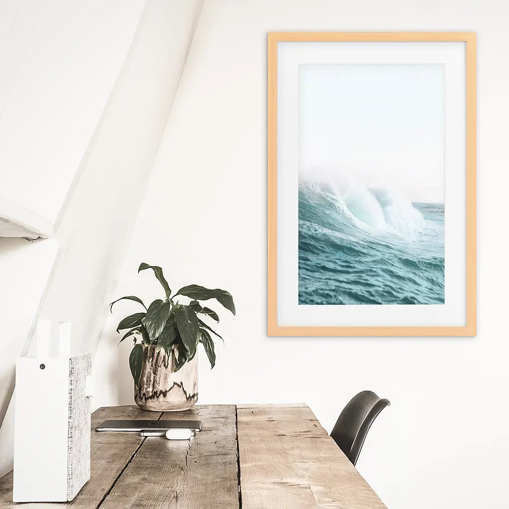 Large Pastel Blue Ocean Waves Print. Nautical Theme