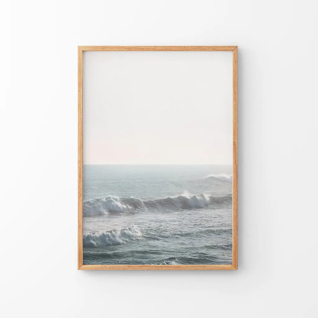 Pink Sunset and Ocean Waves Print. Coastal Wall Art