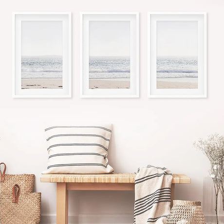 Pastel Minimalist Wave Photo. Set of 3 Beach House Wall Art