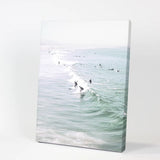 Pastel California Beach Print. Surfers and Ocean Waves