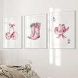 Cowgirl Hat and Boots Wall Art Pink Poster Set