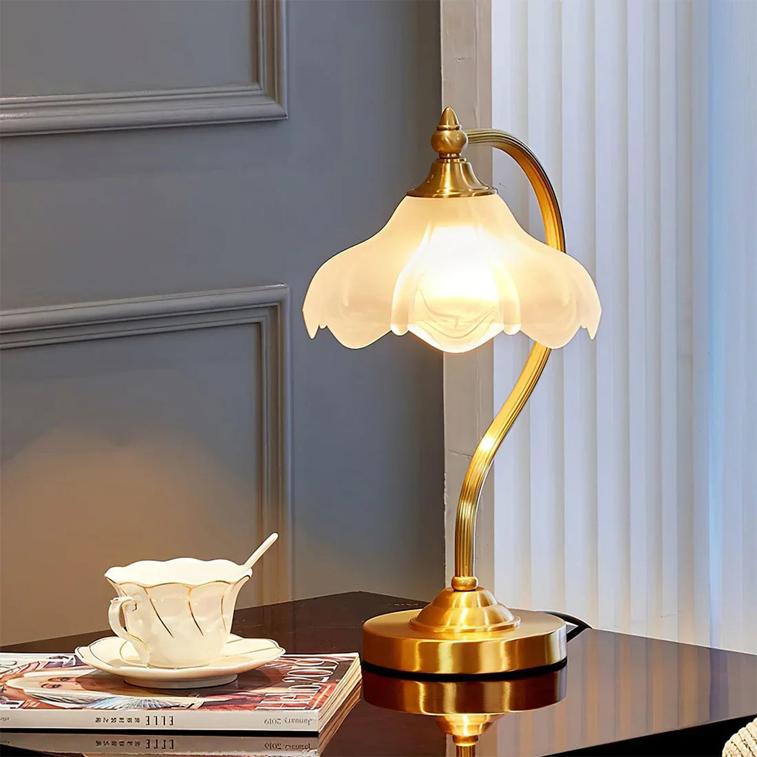 Brass Glass Petal Table Lamp E26 Dimmable 16.5" Gold Base