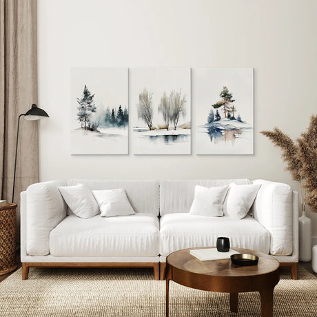 Winter Nature Set of 3 Wall Art Pine Forest Decor