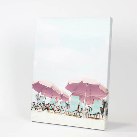 Pink Umbrella Wall Art Print. Summer Beach Theme
