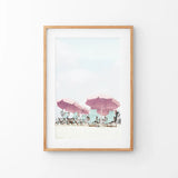 Pink Umbrella Wall Art Print. Summer Beach Theme