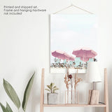 Pink Umbrella Wall Art Print. Summer Beach Theme