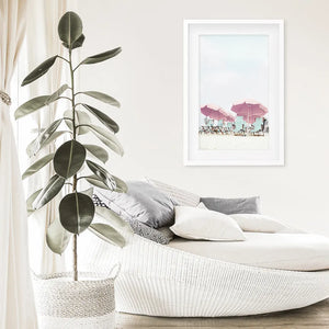 Pink Umbrella Wall Art Print. Summer Beach Theme