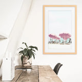 Pink Umbrella Wall Art Print. Summer Beach Theme