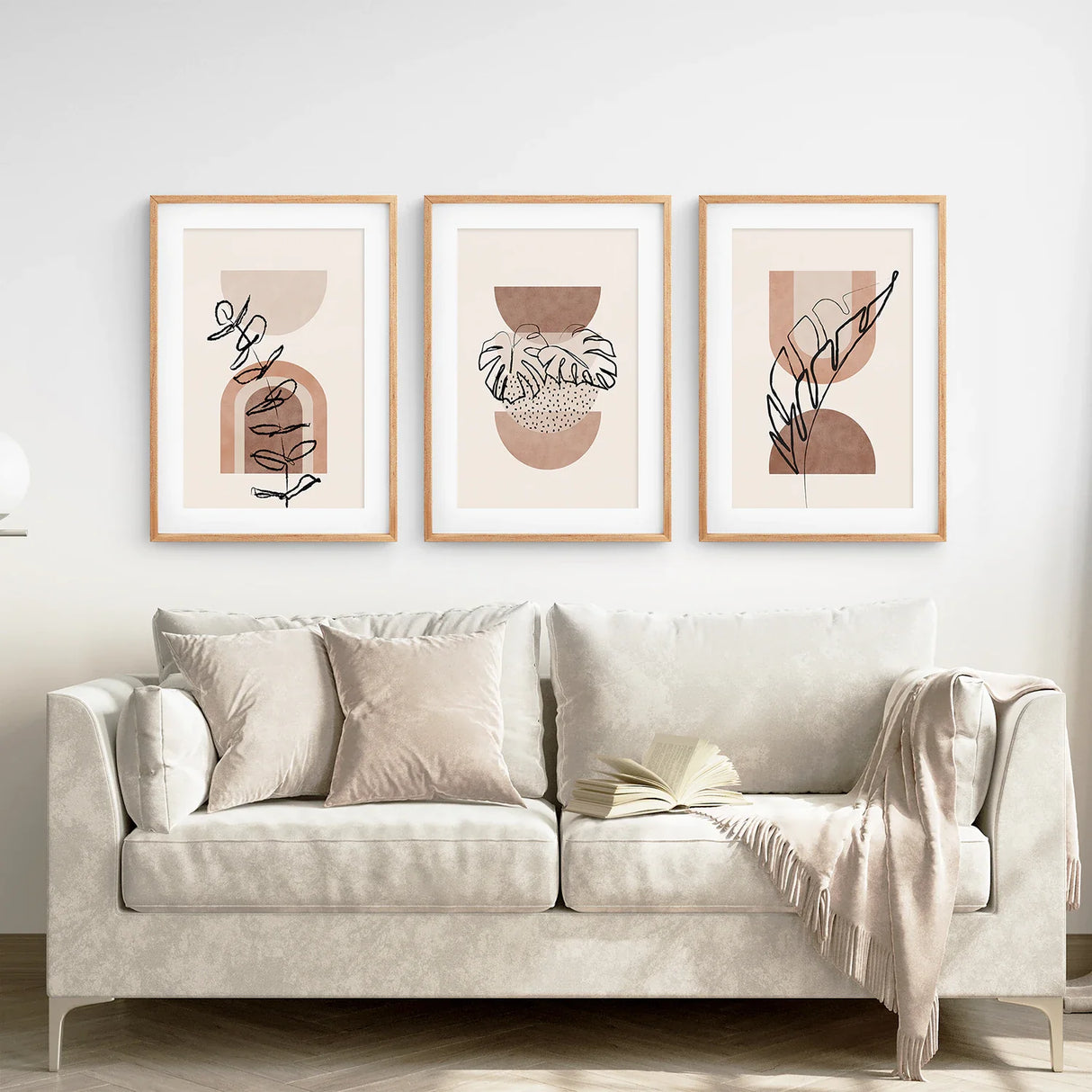 Abstract Watercolor Set of 3 Boho Prints. Tropical Leaves