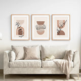 Abstract Watercolor Set of 3 Boho Prints. Tropical Leaves