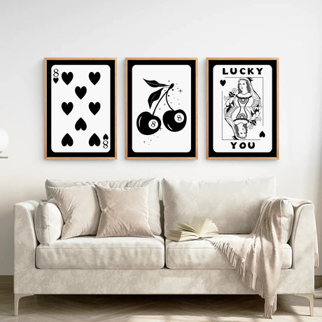Black and White 8 Ball Cherry Art Set of 3 Prints