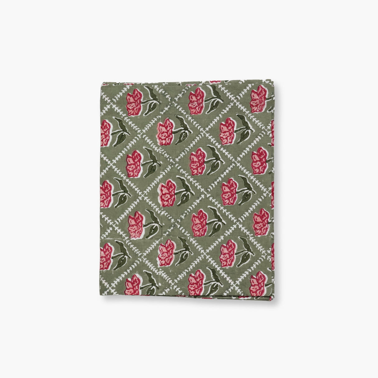 Noor - Pure Linen Handprinted Table Runner - Olive & Pink