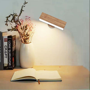 Rechargeable Wall Sconce with Remote Control – Adjustable Brightness Wood Wall Light for Versatile Lighting