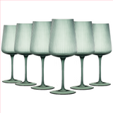 Tonal Ribbed Stemmed Wine Glassware, Set of 6