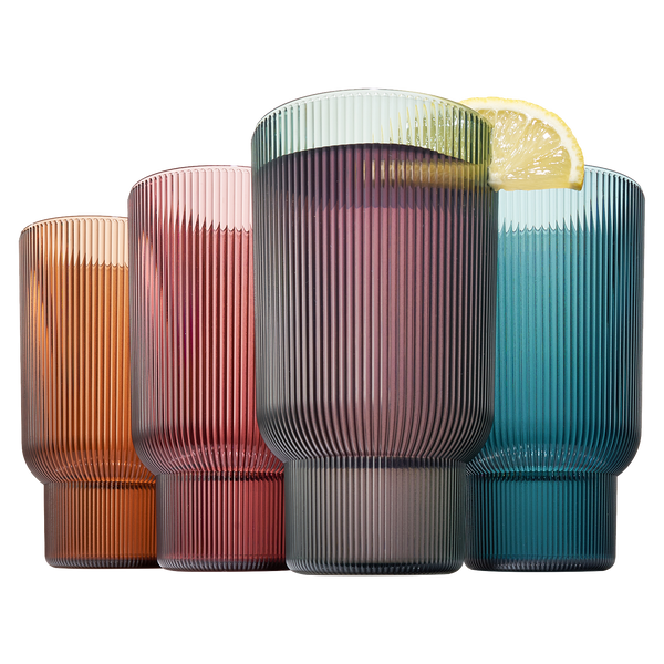 Eze Acrylic Ribbed Highball Glassware, Set of 4