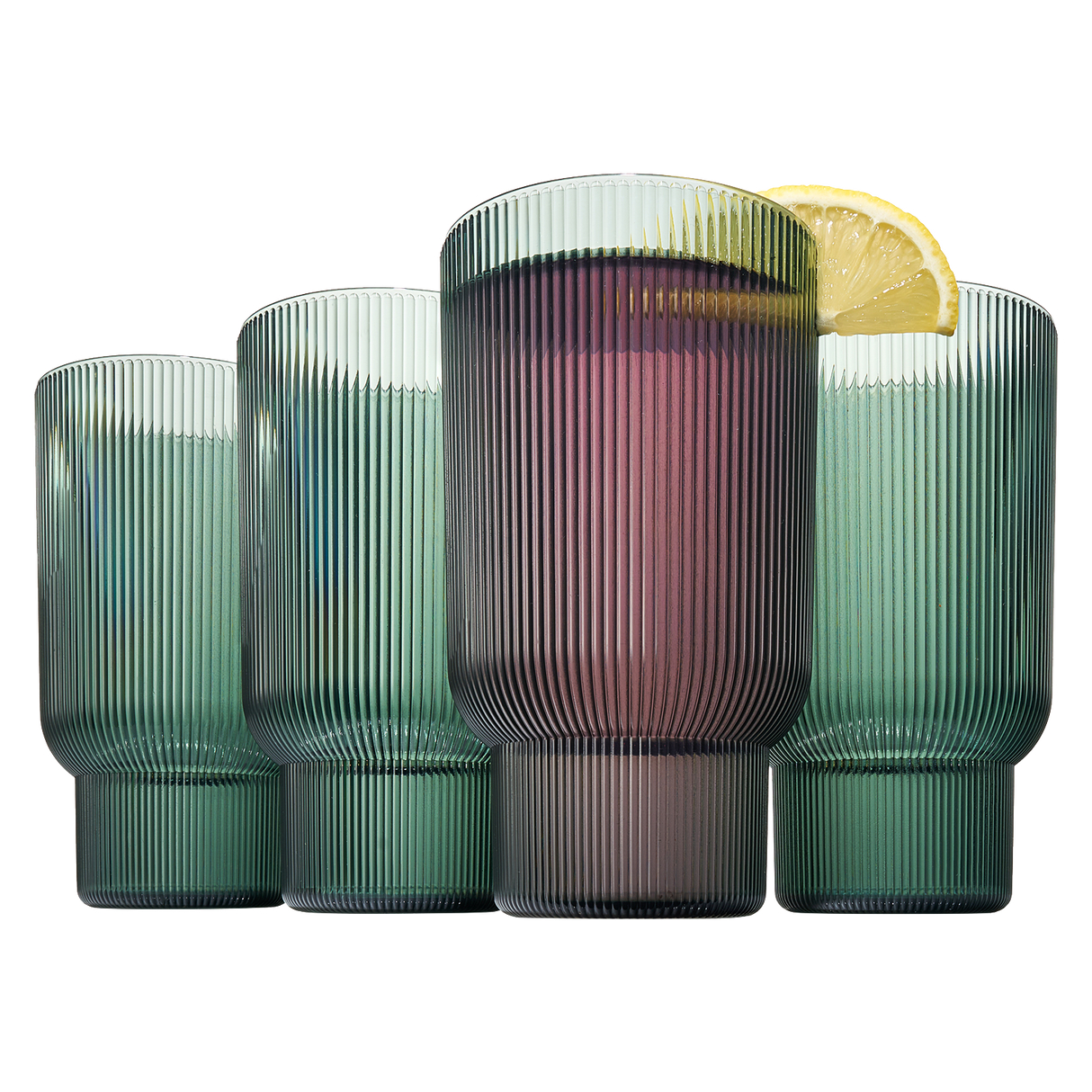 Eze Acrylic Ribbed Highball Glassware, Set of 4