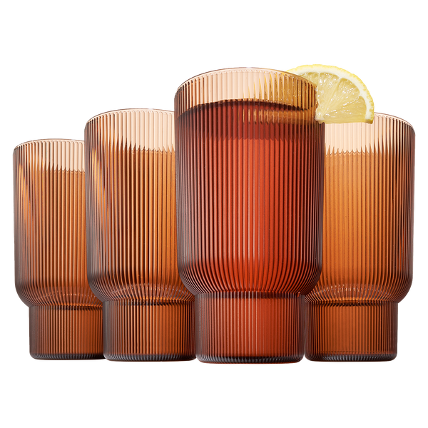 Eze Acrylic Ribbed Highball Glassware, Set of 4