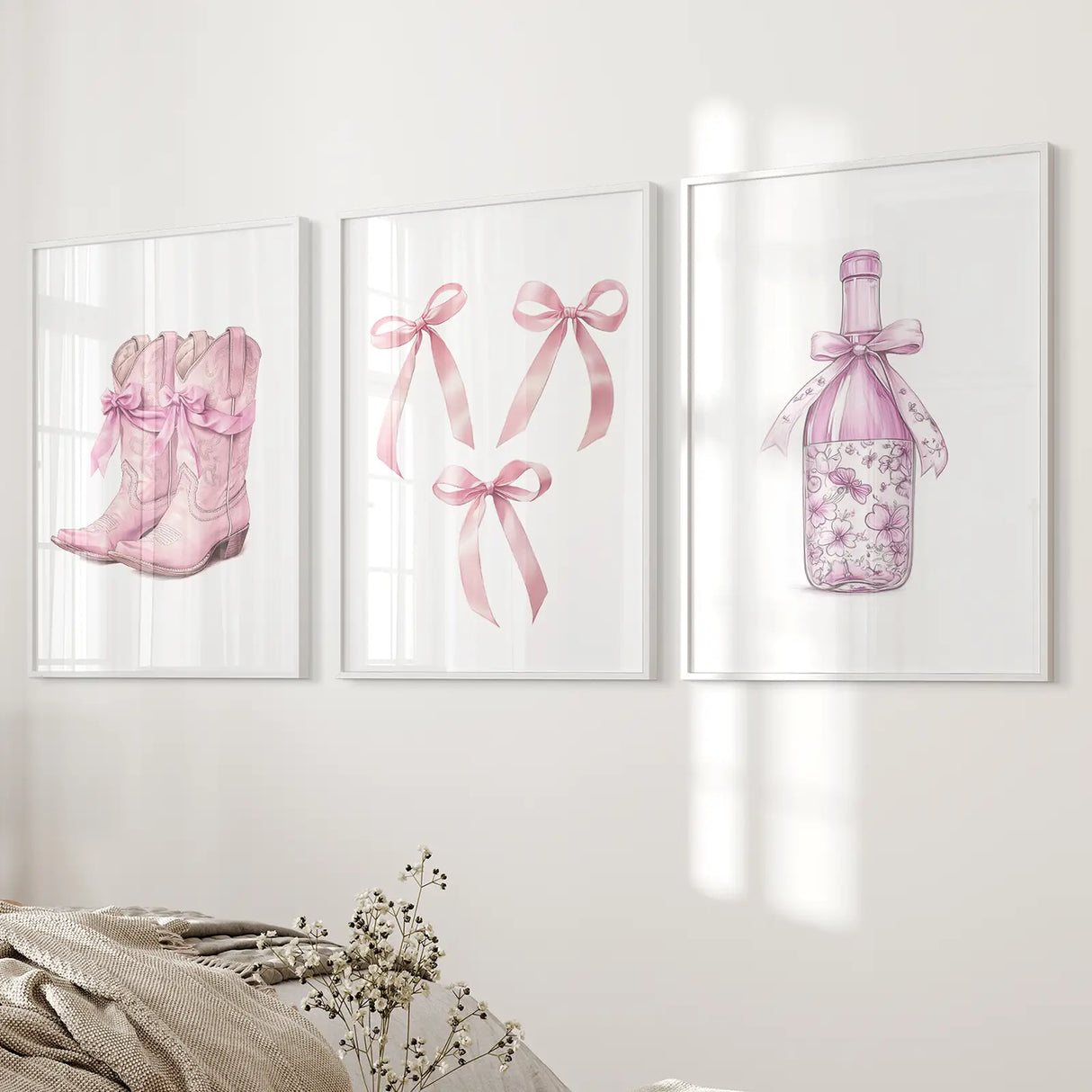 Trendy Pink Wall Art Prints Preppy Room Decor Set