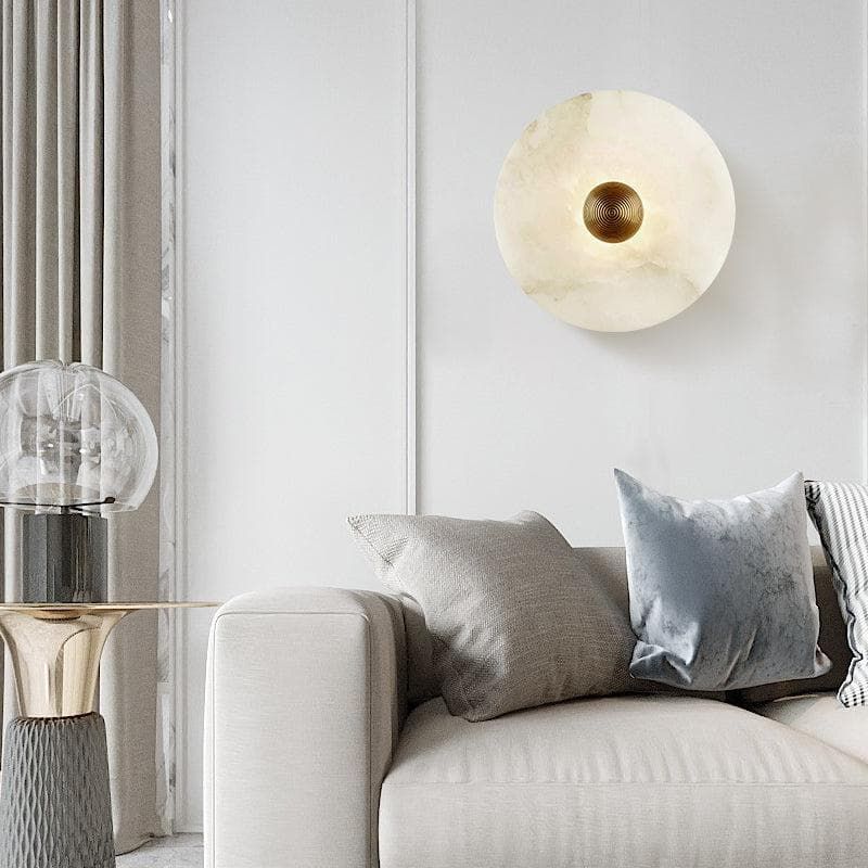 Alabaster LED Wall Light Brass Round Flush Mount 6"–14" Fixture