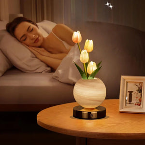 LED Tulip Night Light Bedroom Ambient Desk Lamp Planet Bouquet Decor