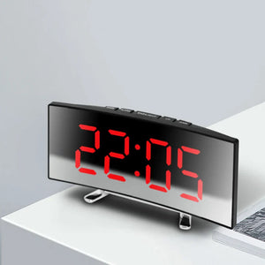 LED Mirror Alarm Clock Large Curved Digital Desktop Smart Silent Living Room