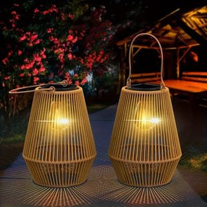 Outdoor Solar Hanging Lights Waterproof Woven Lanterns for Garden Yard