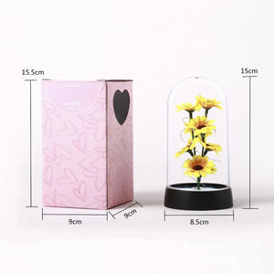 Sunflower LED Glass Dome Night Light Artificial Flower Graduation Gift Home Decor