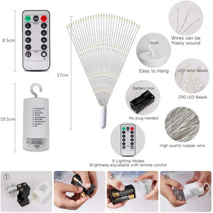 LED Firework Fairy Lights Copper Wire Starburst 8 Modes Remote Outdoor Decor