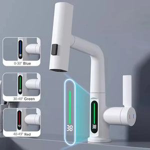 Pull Out Waterfall Kitchen Faucet Digital Display Hot Cold Mixer Sink Tap
