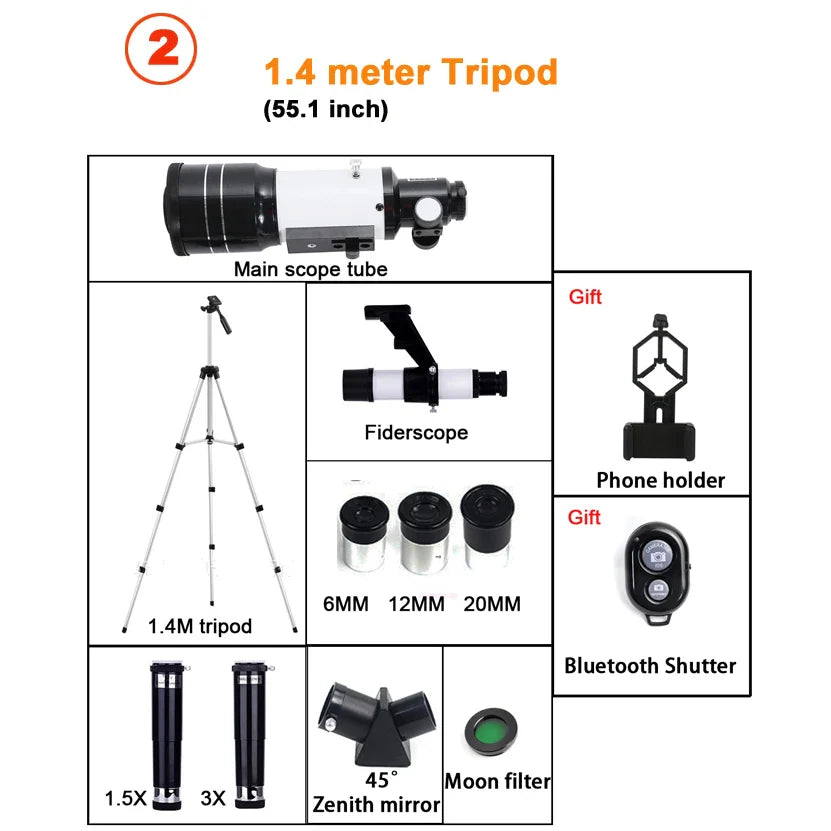 Professional Astronomical Telescope 150X HD Moon Viewing Refractor for Stargazing