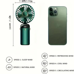 Portable Mini Fan USB Rechargeable 6-Speed Foldable LED Desk Fan