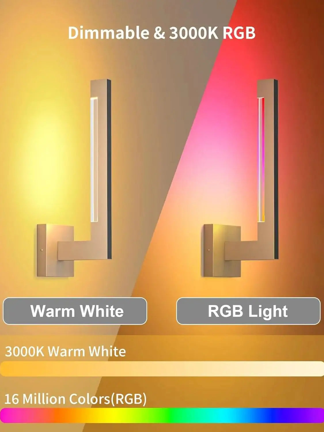 Modern Wall Sconces Dimmable RGB LED Wall Light with Remote for Living Room Bedroom