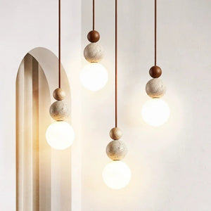 Wabi Sabi LED Pendant Light Stone Wood Modern Chandelier for Living Room